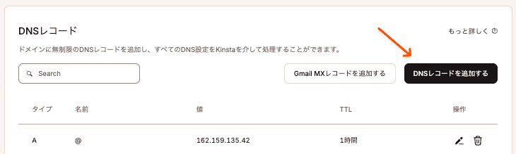 MyKinstaでDNSレコードを追加
