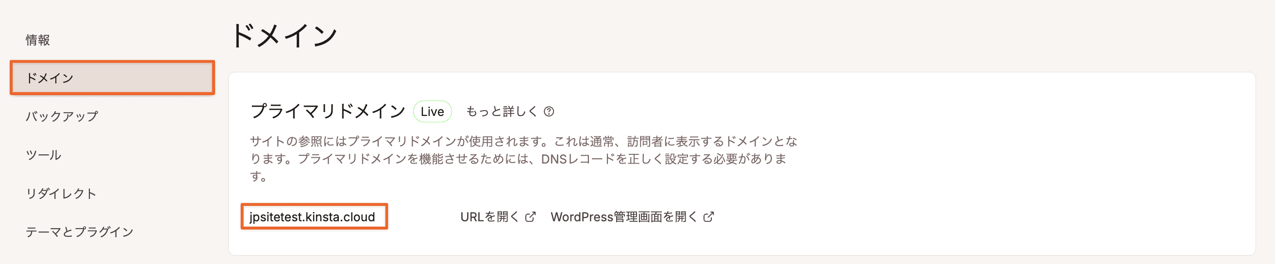Kinstaの一時URL