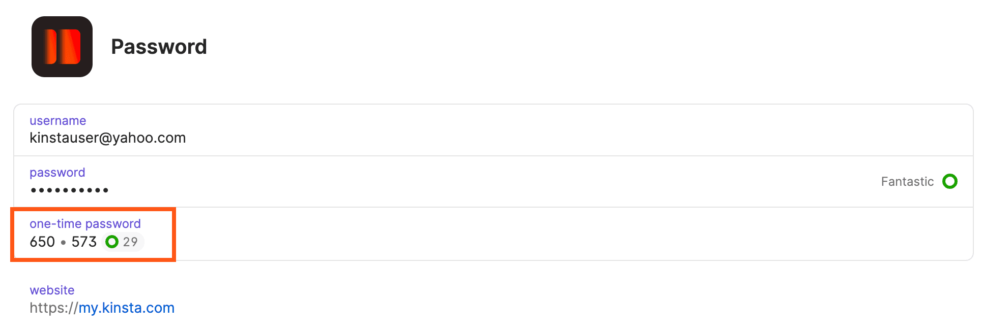 Una contraseña de un solo uso en 1Password.