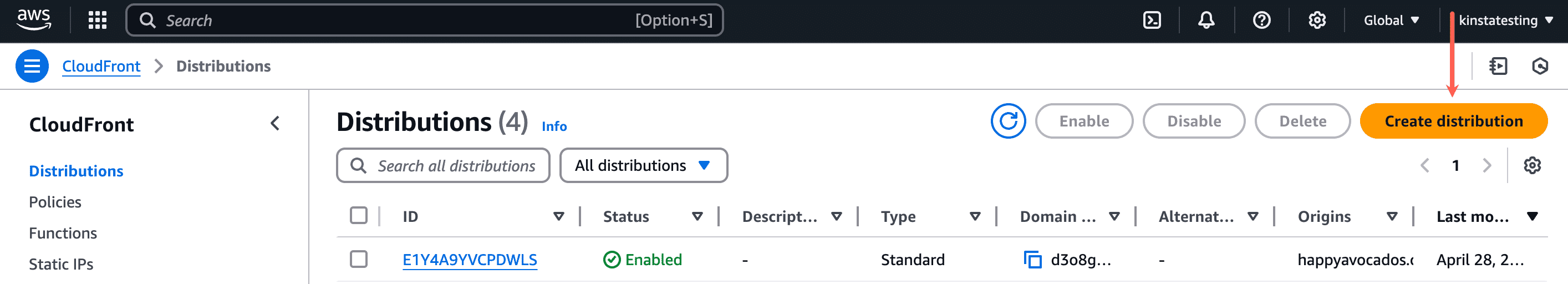 Maak een distributie aan in CloudFront.