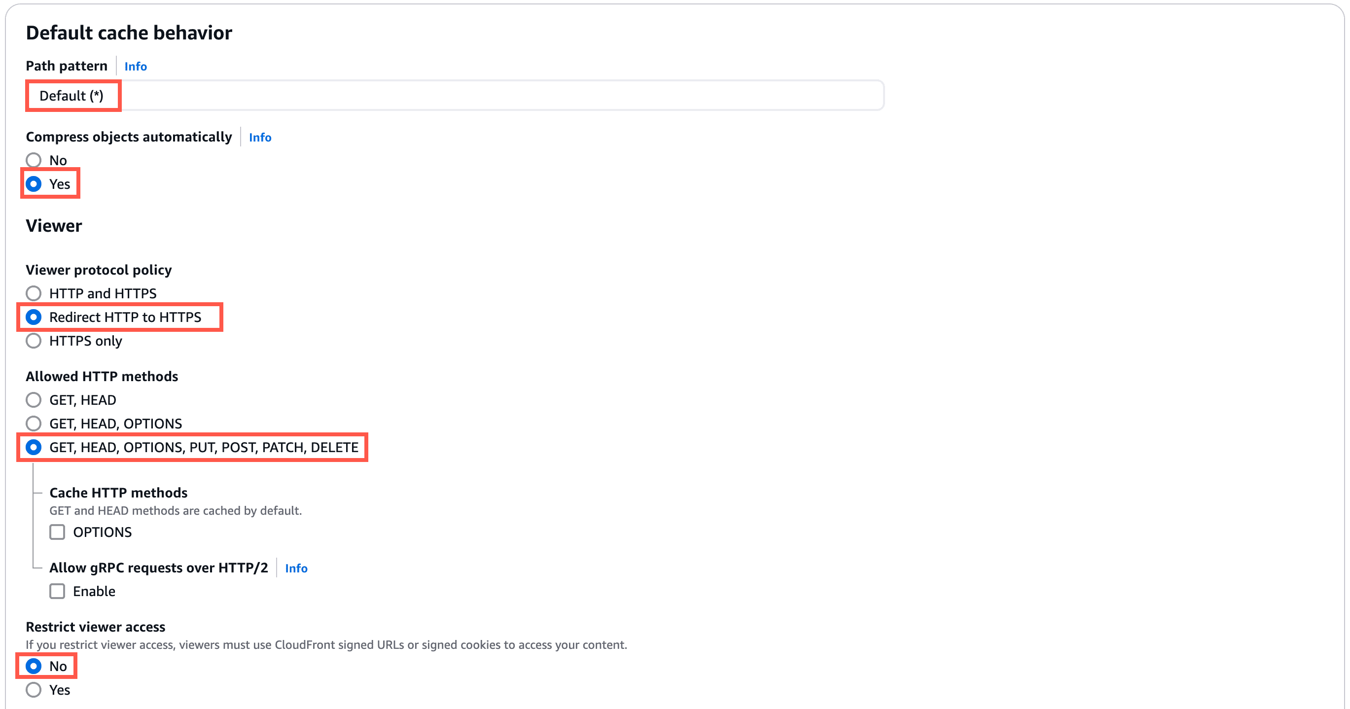 Aanbevolen instellingen voor cachegedrag voor CloudFront-distributie.