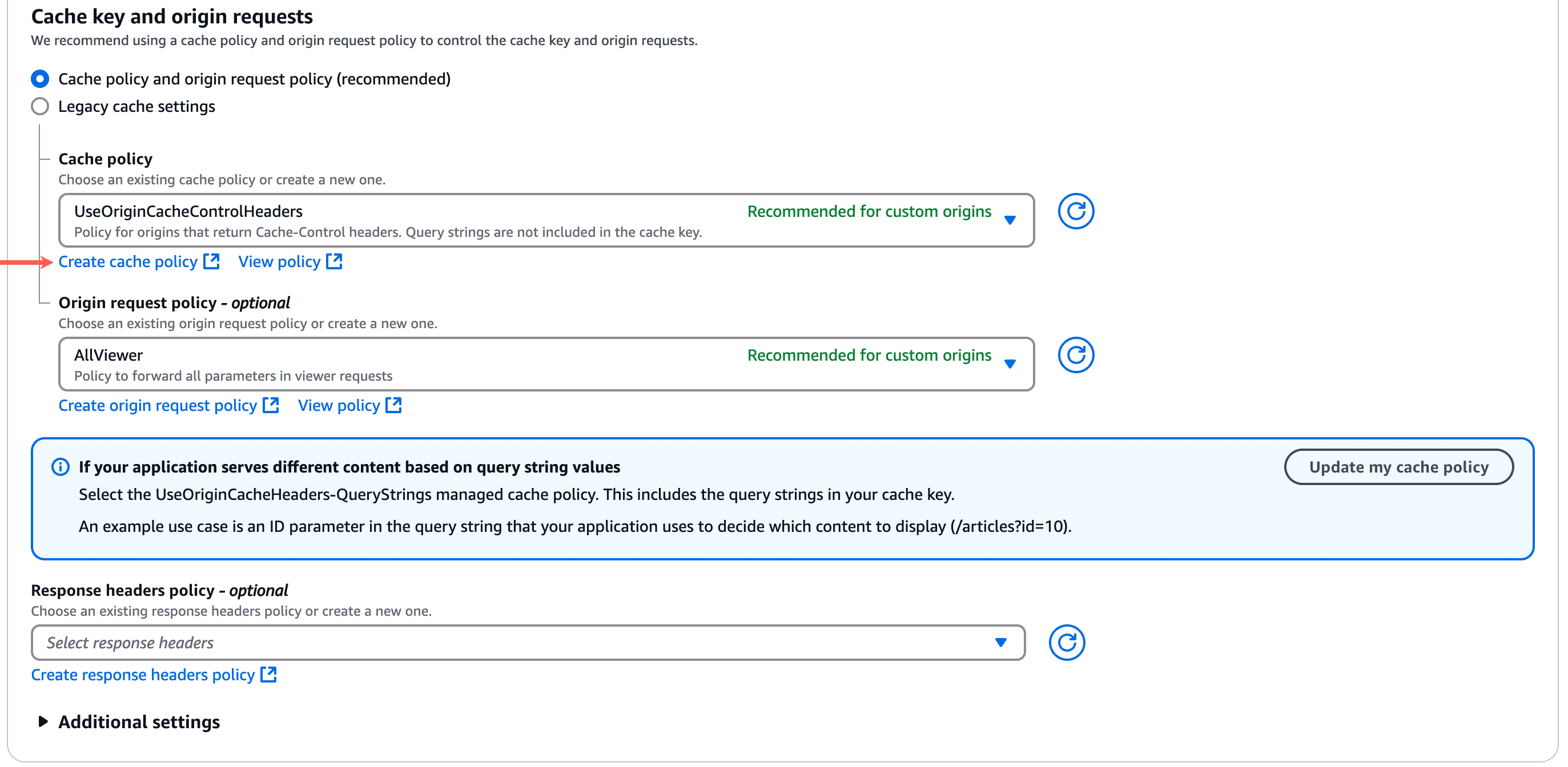 Maak een cachebeleid aan in CloudFront.