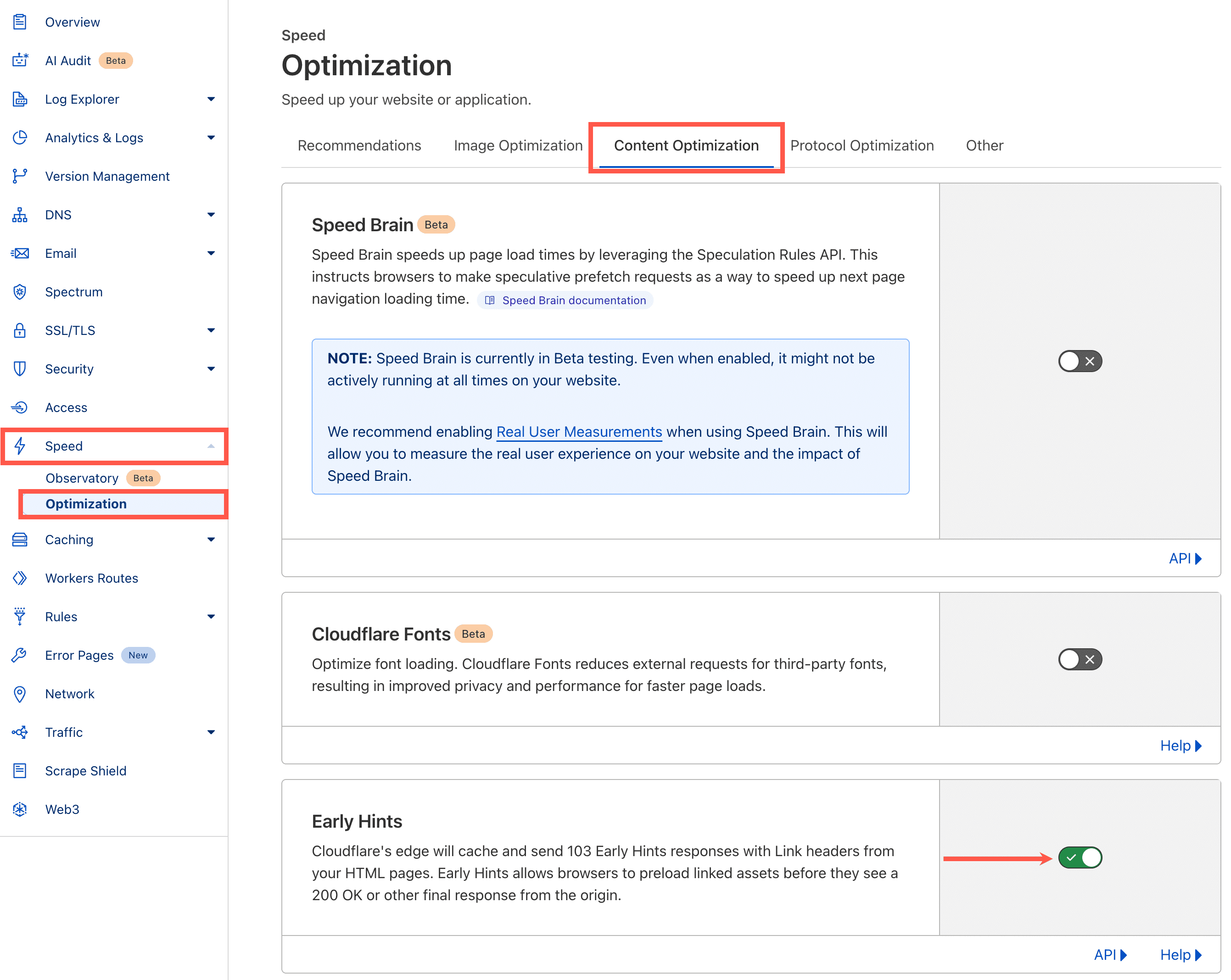 Abilitare gli Early Hints in Cloudflare