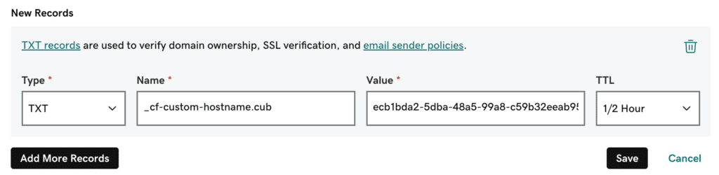 Ajouter un enregistrement TXT de vérification.