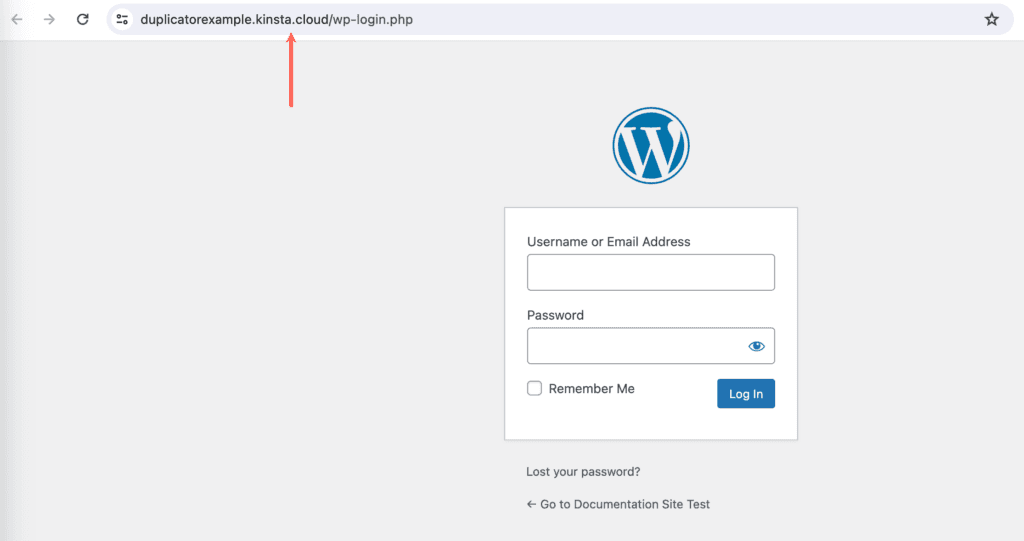 Inloggen op Kinsta tijdelijke URL