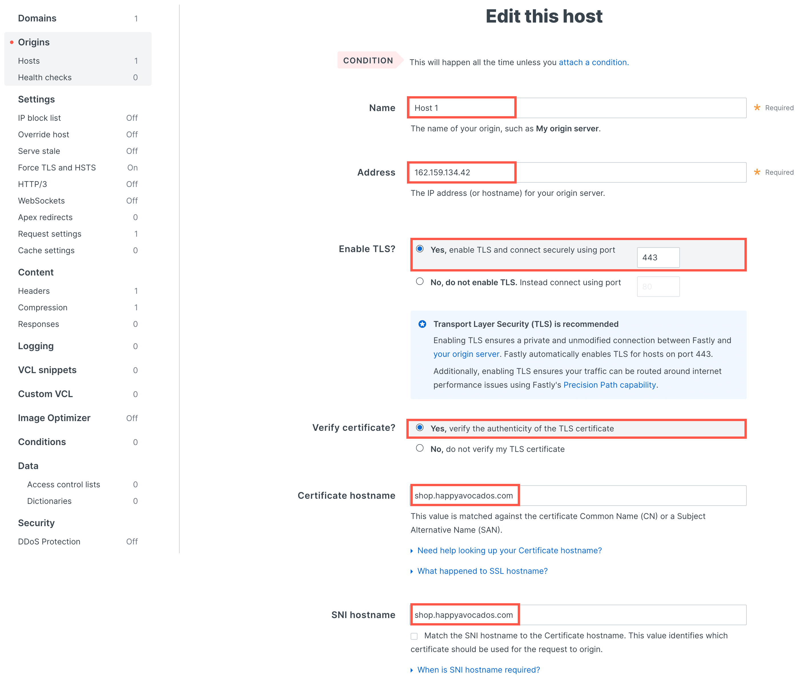 Configurar seu nome de host no Fastly.