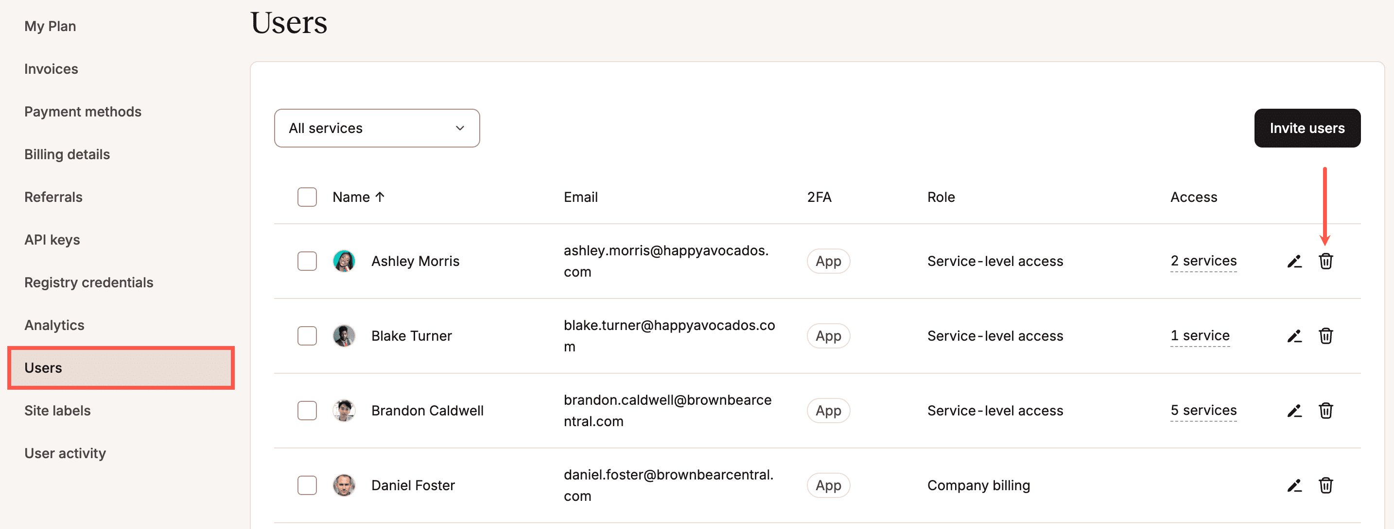 Remova um usuário de uma empresa no MyKinsta.