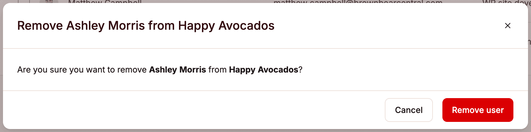 Confermare la rimozione di un utente da un sito.