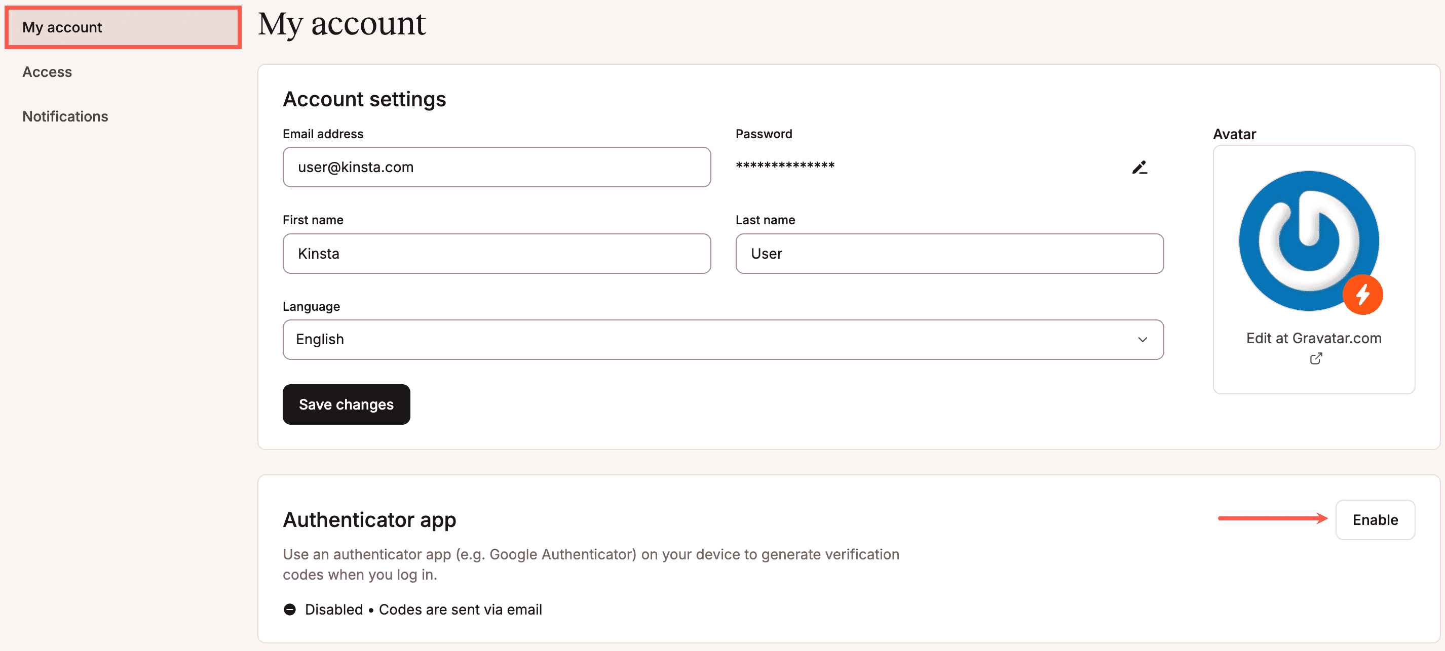 Habilita una aplicación de autenticación para 2FA.