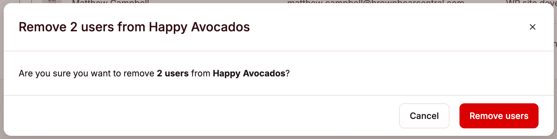 Confermare la rimozione di più utenti da un sito.