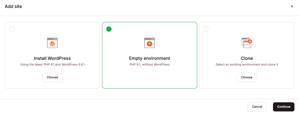 Create an empty site in MyKinsta.