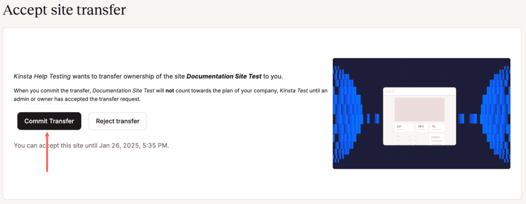 Commit to the site transfer.
