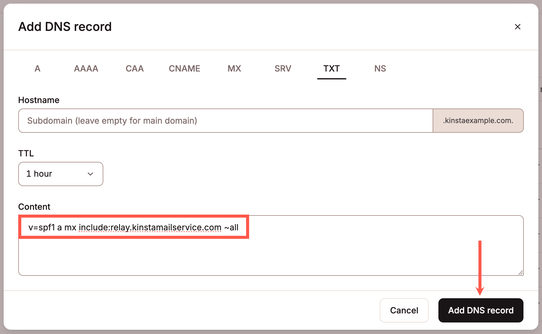 Aggiungere un record SPF TXT per MailChannels.