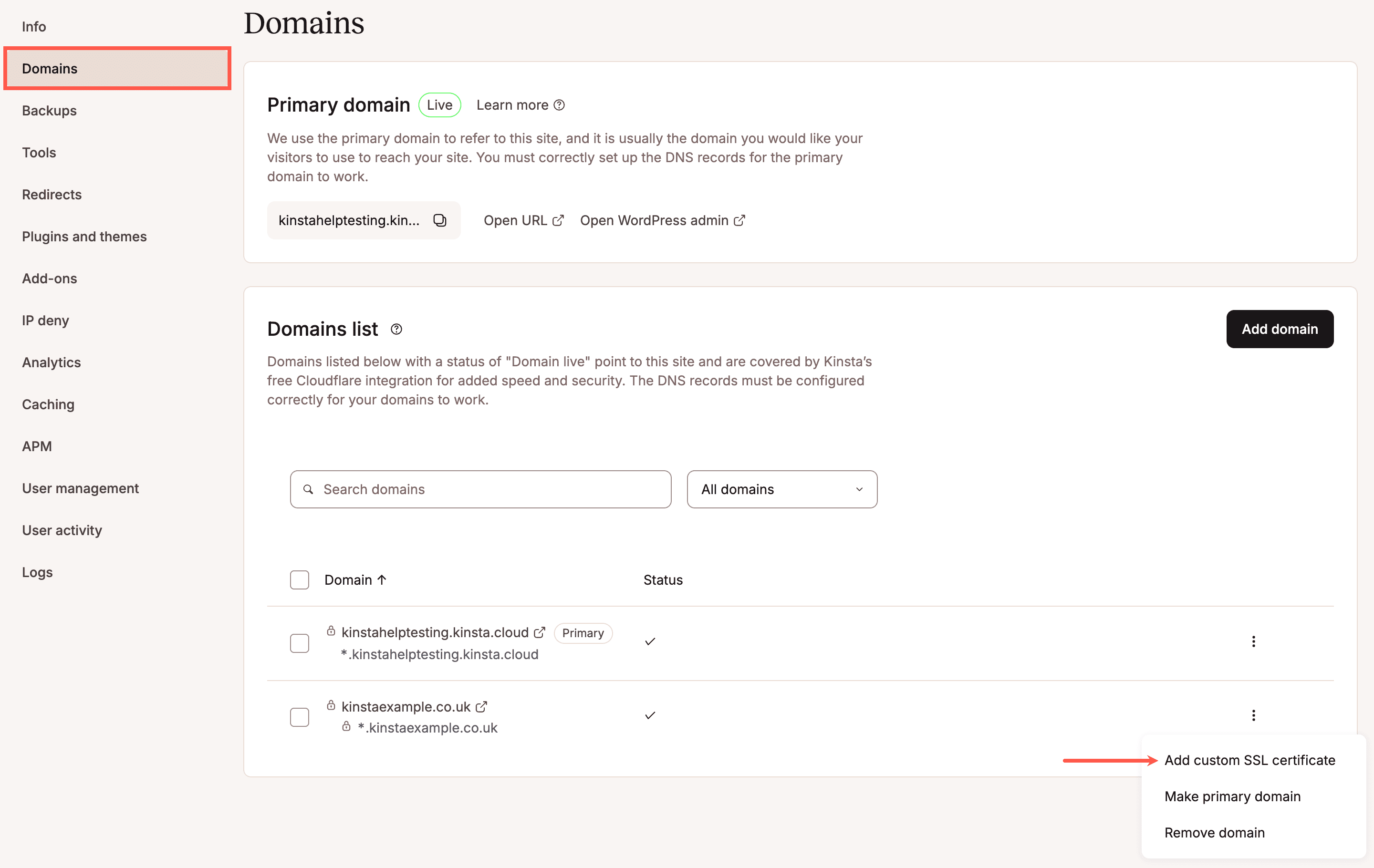Add a custom SSL certificate.