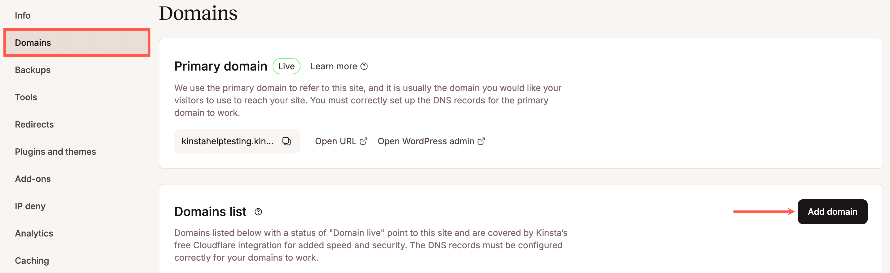 Ajouter un nouveau domaine dans MyKinsta.