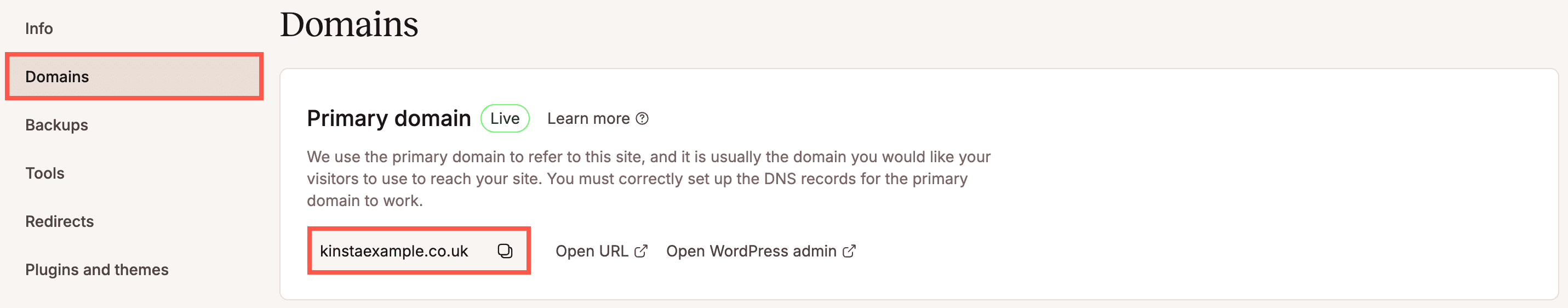 Nouveau domaine primaire dans MyKinsta.
