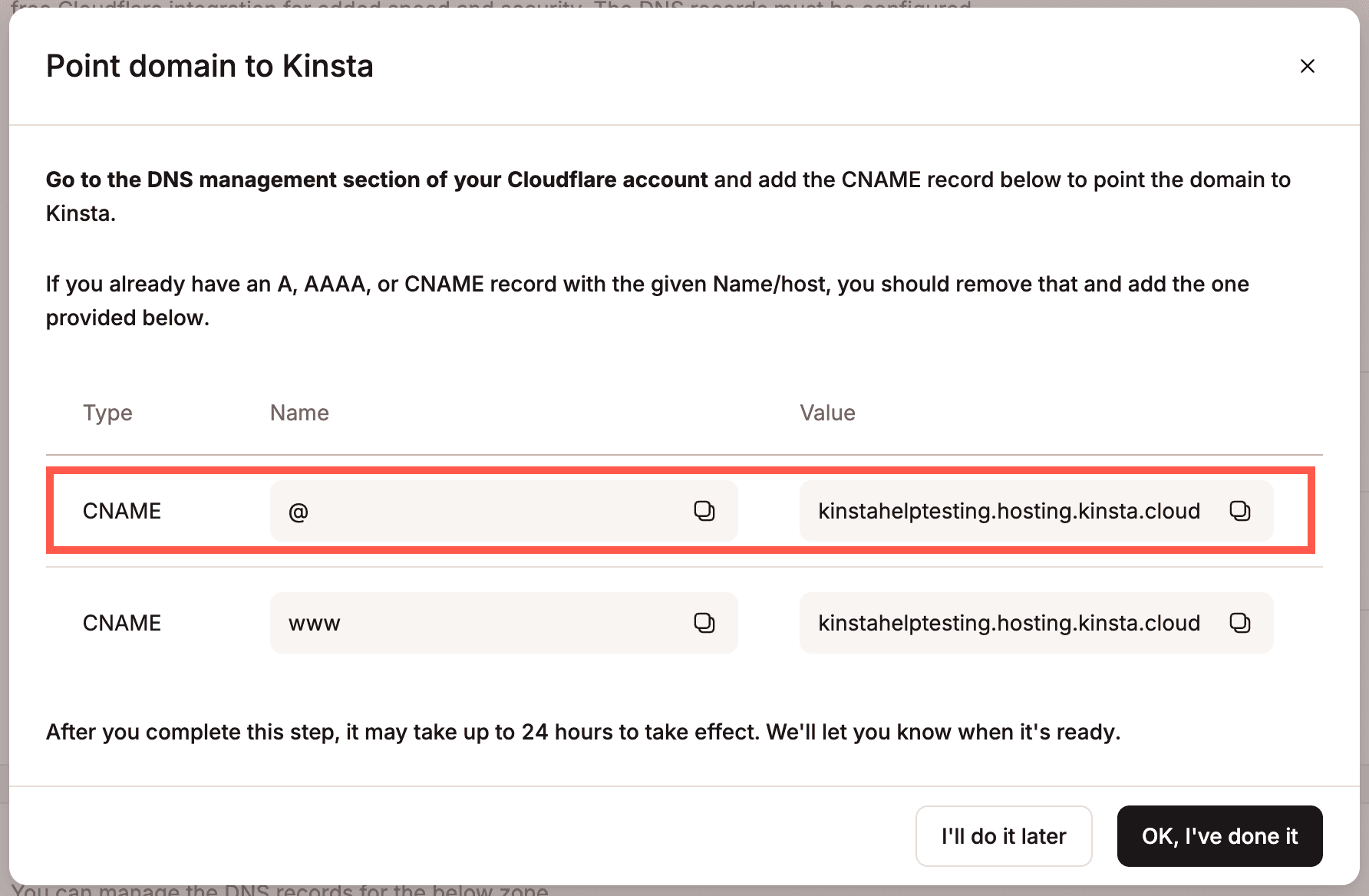 Enregistrer un CNAME pour pointer votre domaine vers Kinsta.