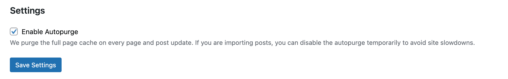 Desabilitar ou habilitar a limpeza automática de cache para evitar lentidão no site ao importar um grande número de atualizações.