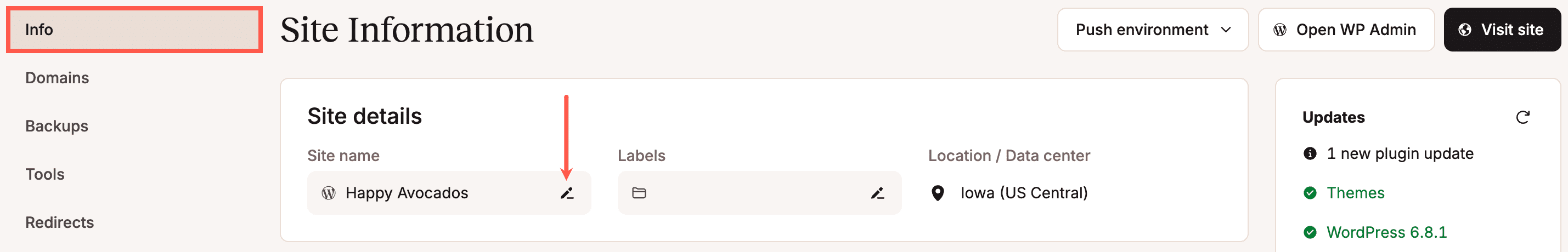 Rename your site in MyKinsta.
