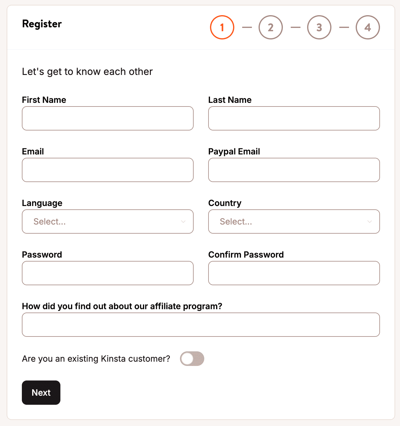 Aanmelden als Kinsta affiliate.