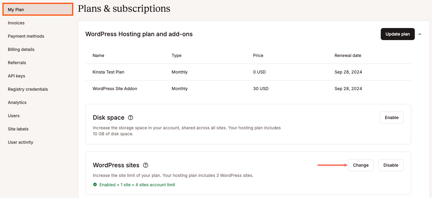 Ändere die Anzahl der Sites in deinem WordPress-Website-Add-on