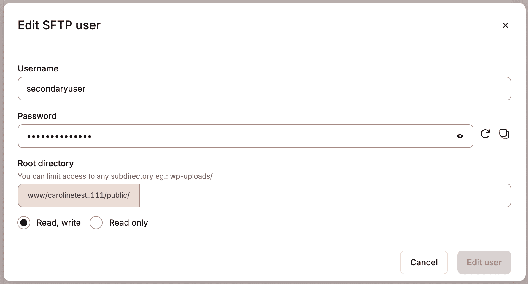 Einen SFTP-Benutzer bearbeiten