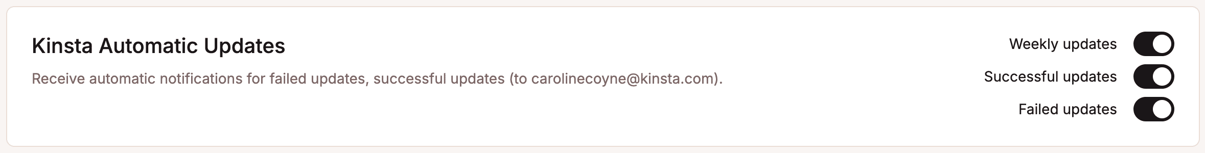 Configure notificações para as atualizações automáticas da Kinsta.