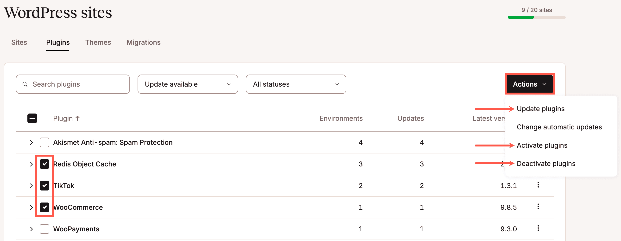 Mettez à jour, activez ou désactivez plusieurs extensions.