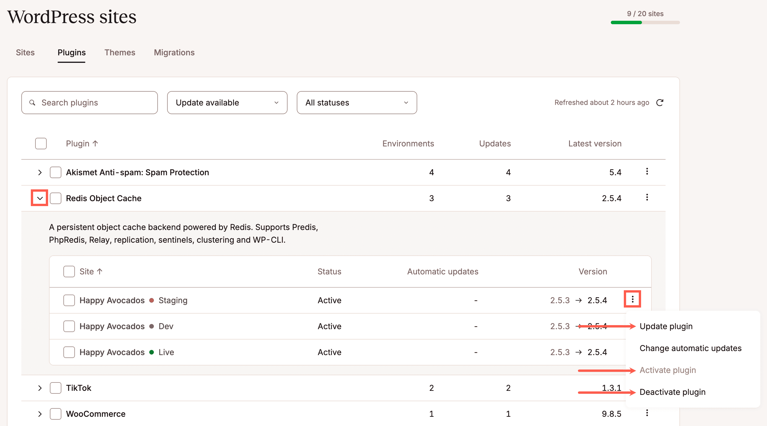 Mettre à jour, activer ou désactiver une seule extension.