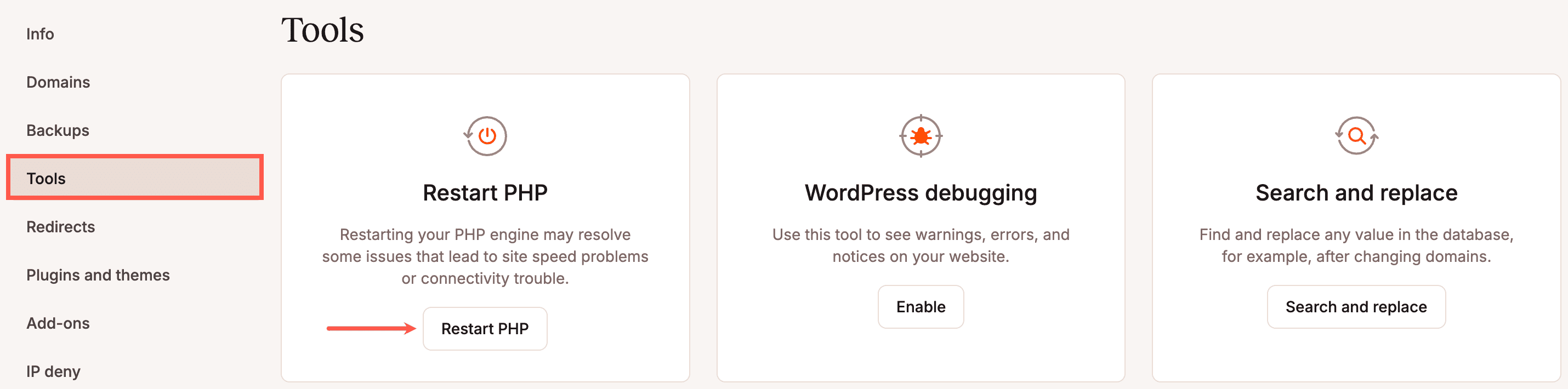 Starte PHP in MyKinsta neu