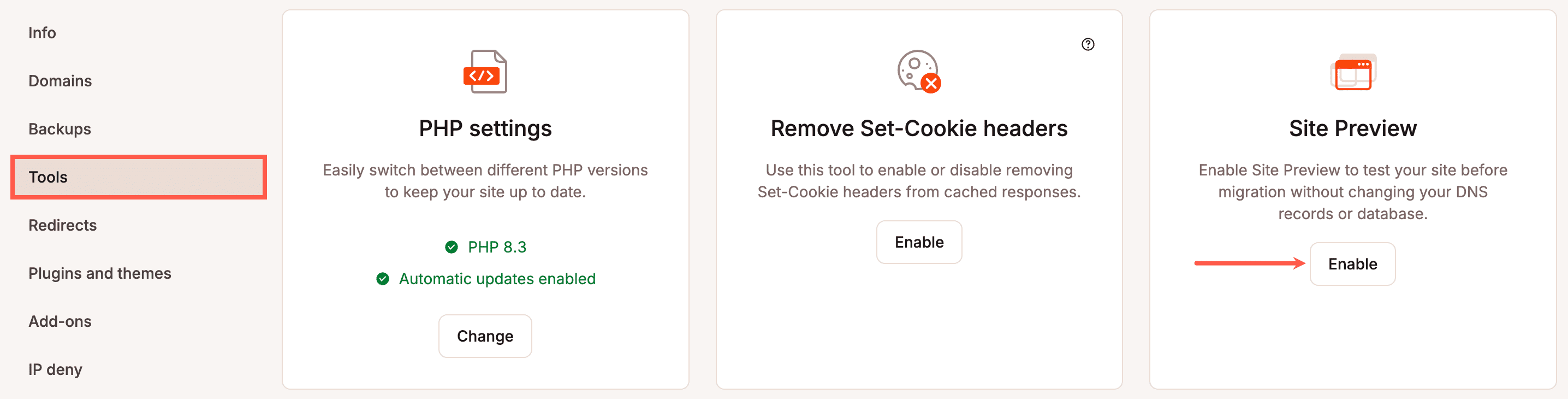 Activar la vista previa del sitio en MyKinsta.