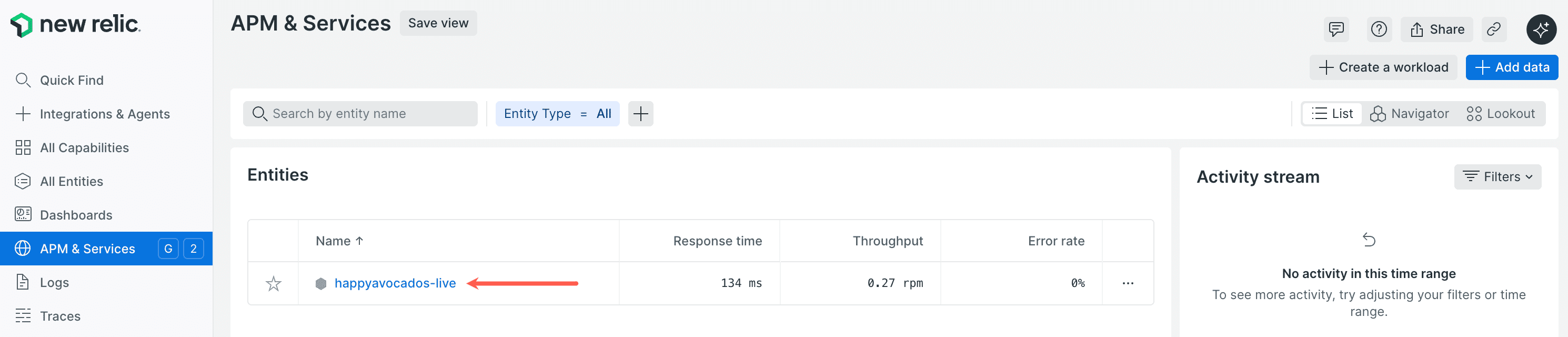 View APM & Services In New Relic.