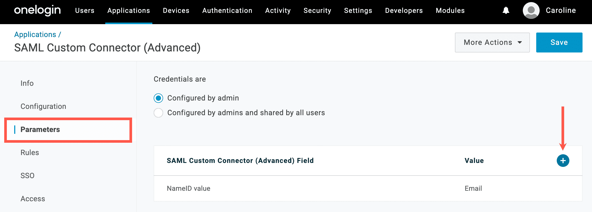 OneLoginでパラメータを追加