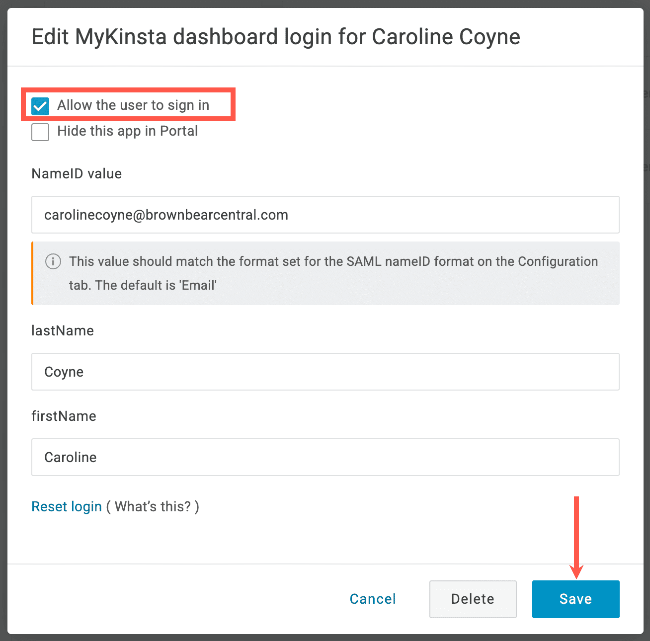Save the app allocation for the user.