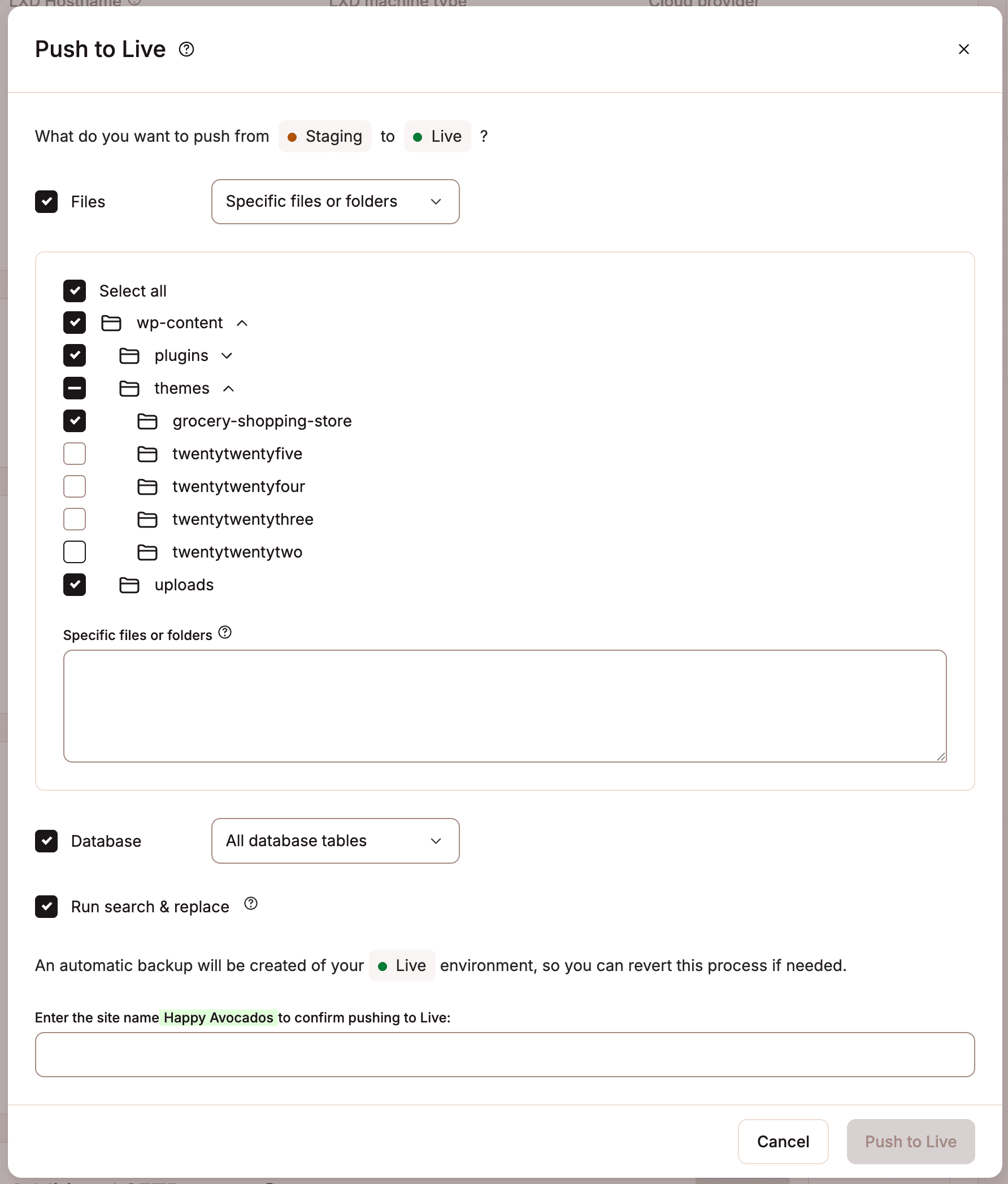 Choose what you want to push from one environment to another.