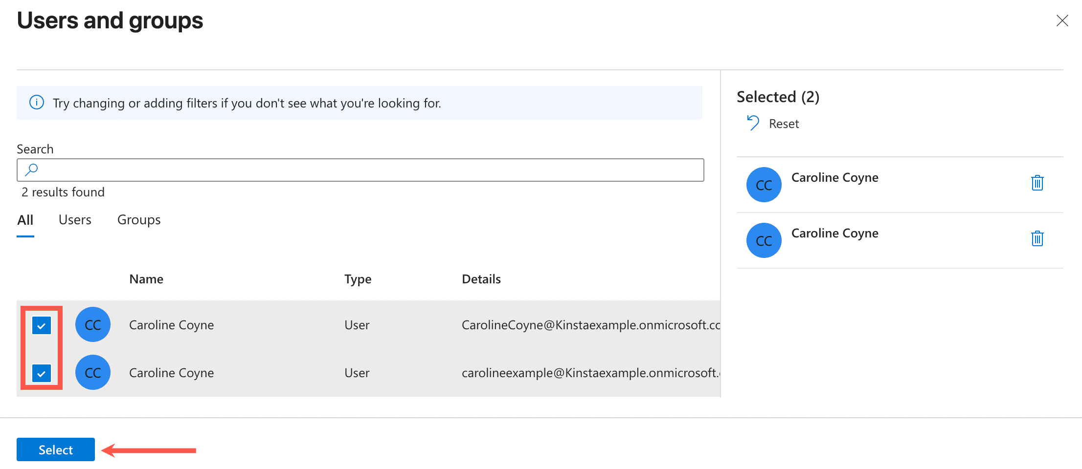 Select the required users or groups within Microsoft Entra.
