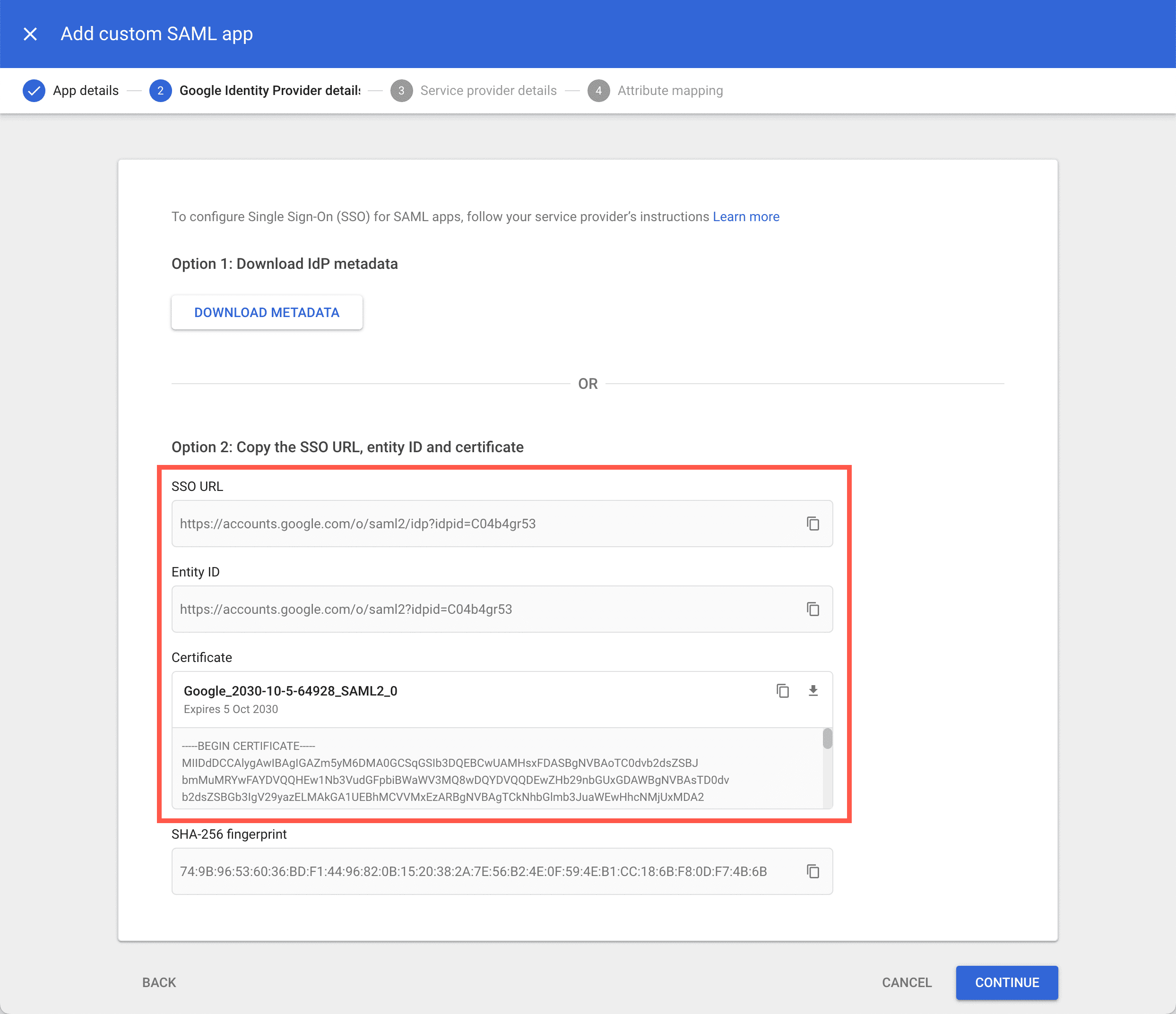 Utilizzare i dati del Google Identity Provider per configurare l'app Kinsta.