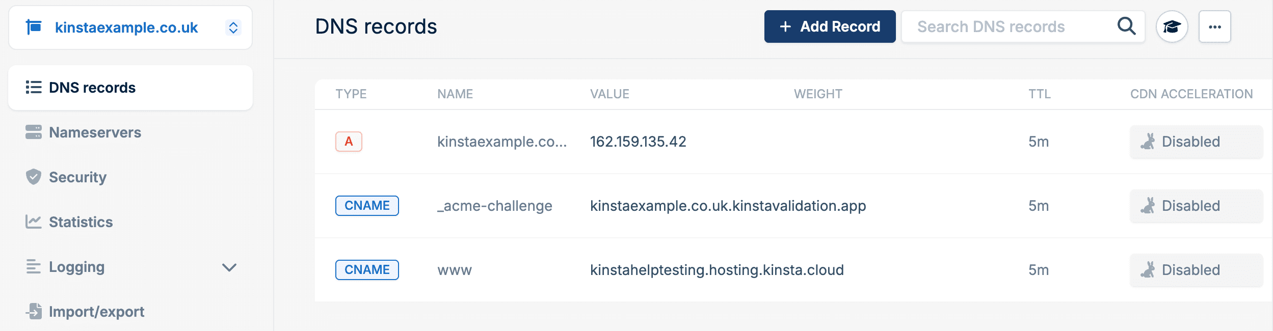 Registros DNS na Bunny.