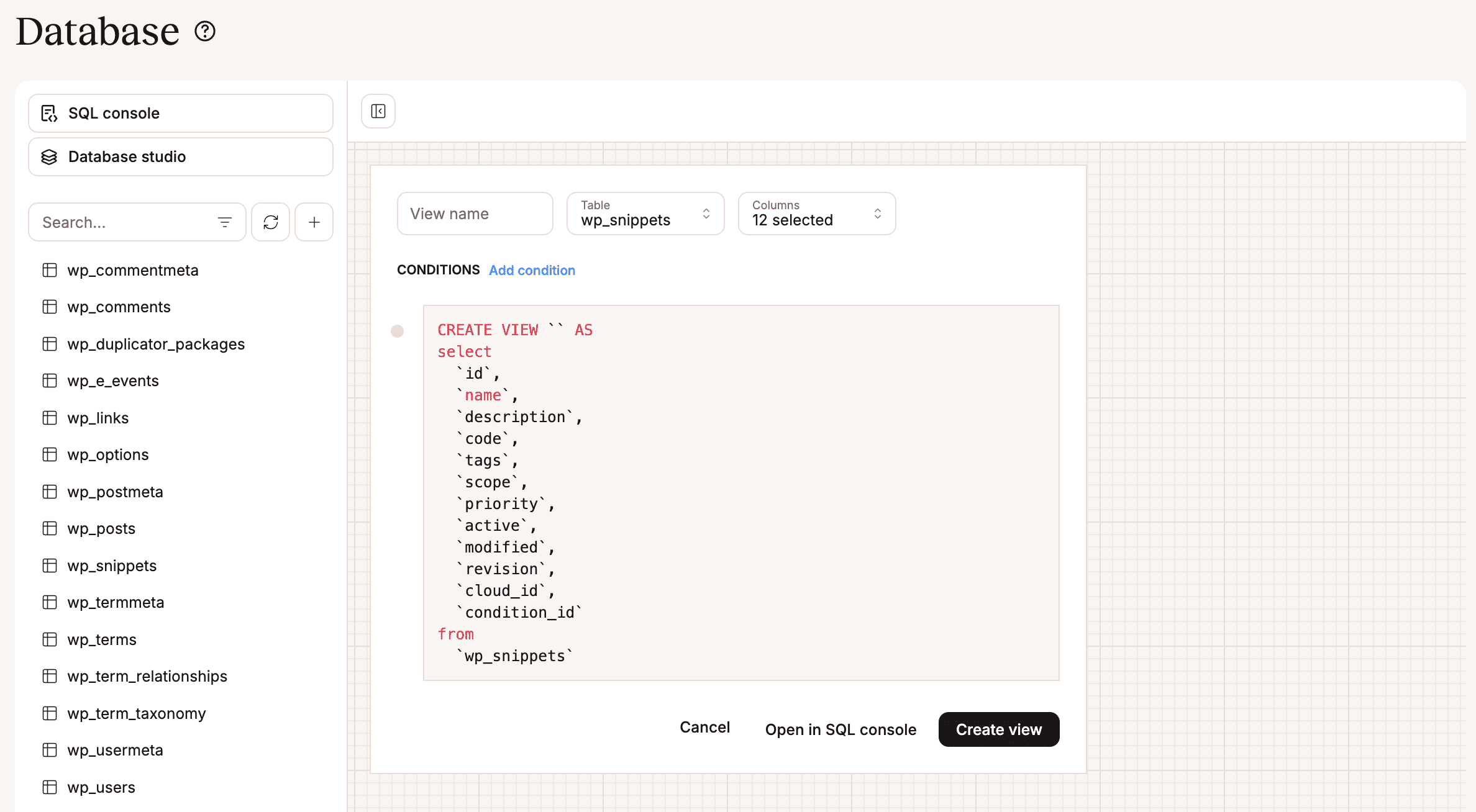 Create a new view for your database.