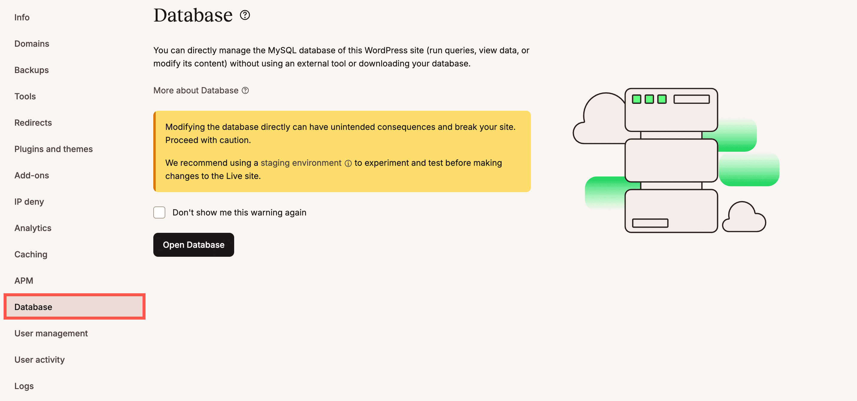 Access the database manager.