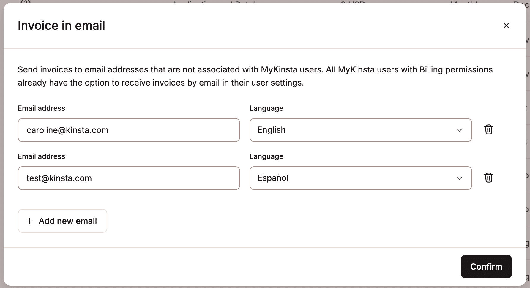 Aggiungi un indirizzo e-mail a cui inviare le fatture.