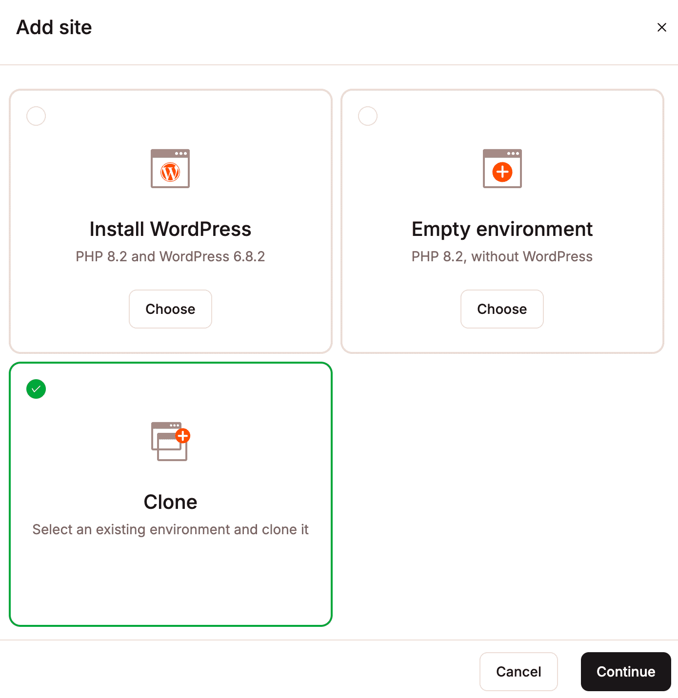 Clone an existing environment in MyKinsta.