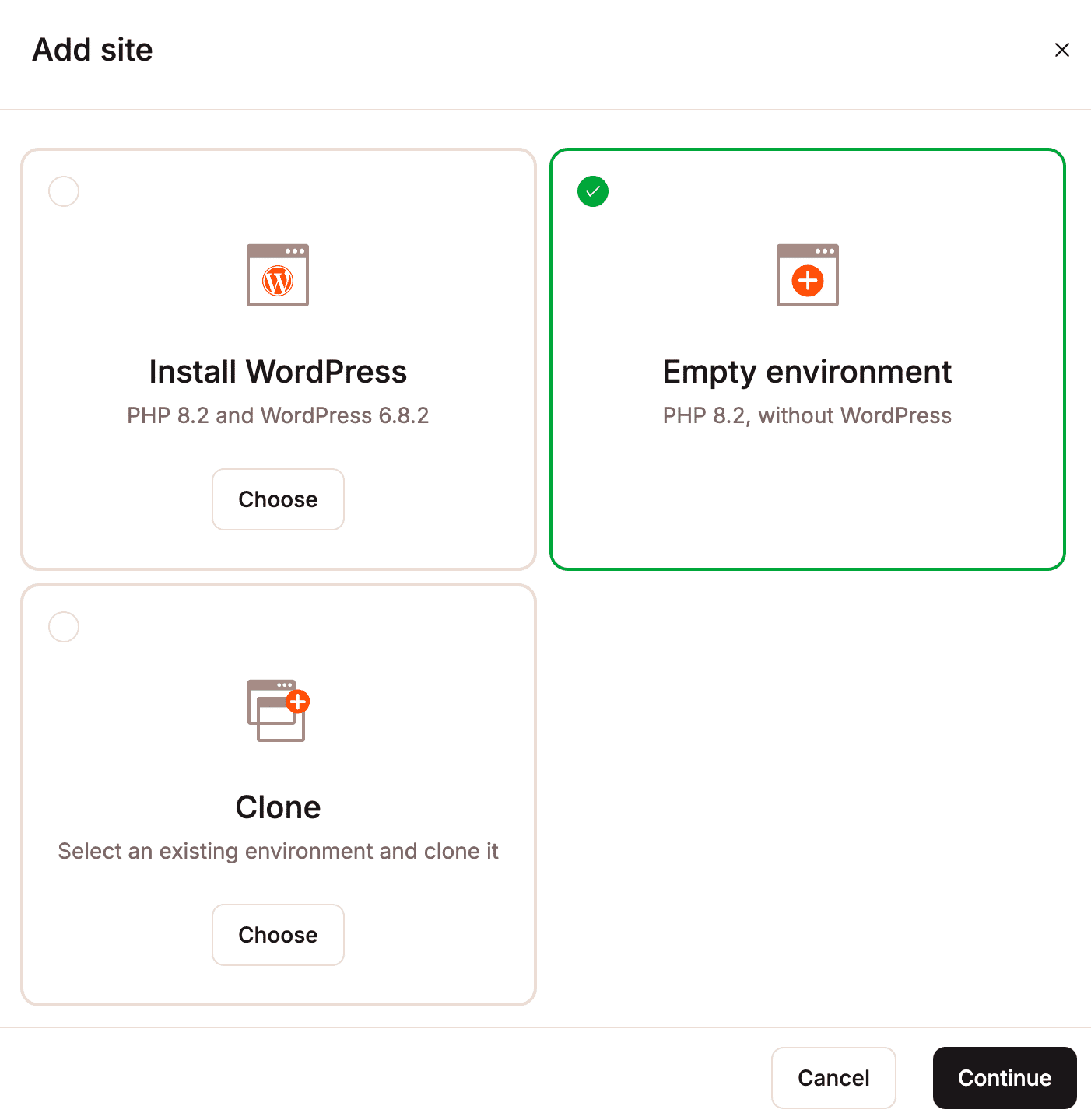 Selezionare Ambiente vuoto e cliccare su Continua.