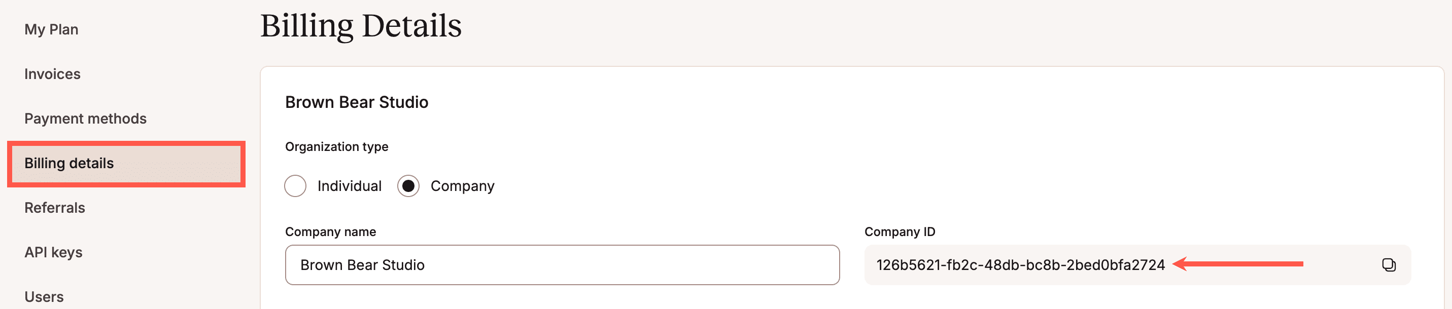 Kinsta Company ID in MyKinsta.