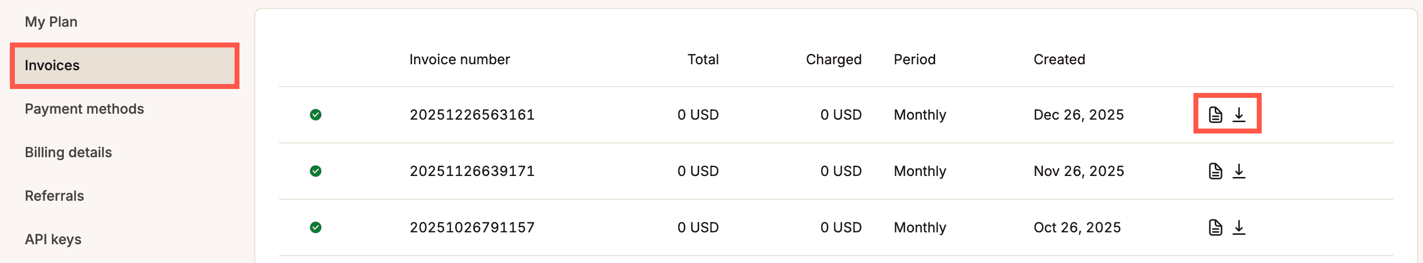 Visualizza o scarica le fatture in MyKinsta.
