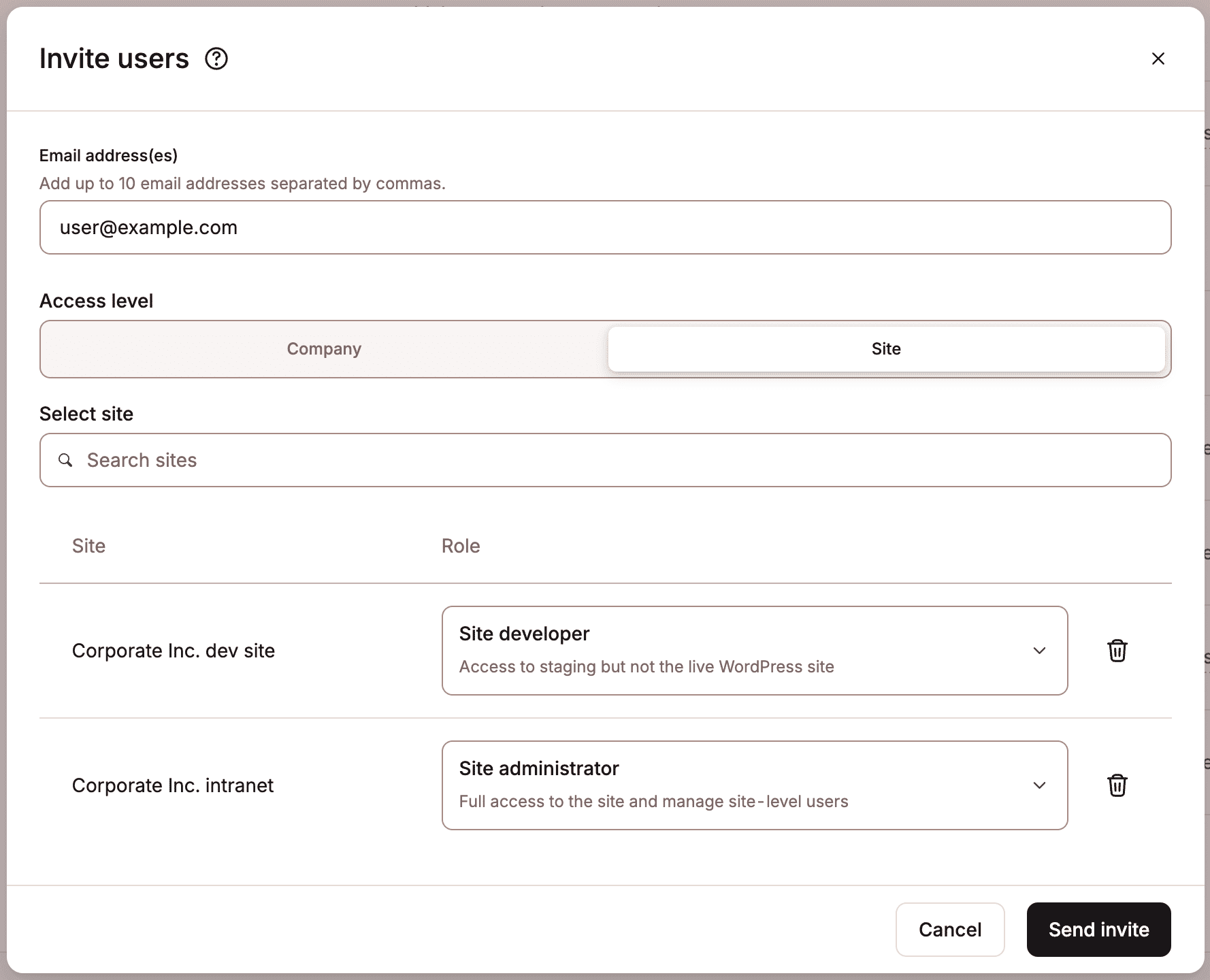 Scegli il ruolo utente.
