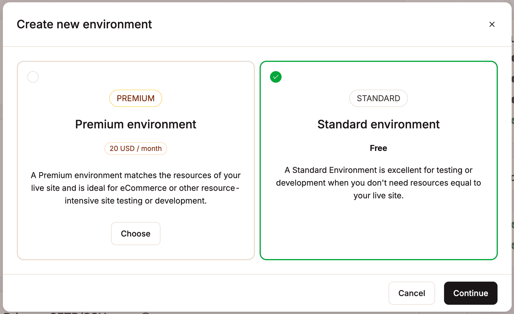 Elige crear un Entorno Staging Estándar.