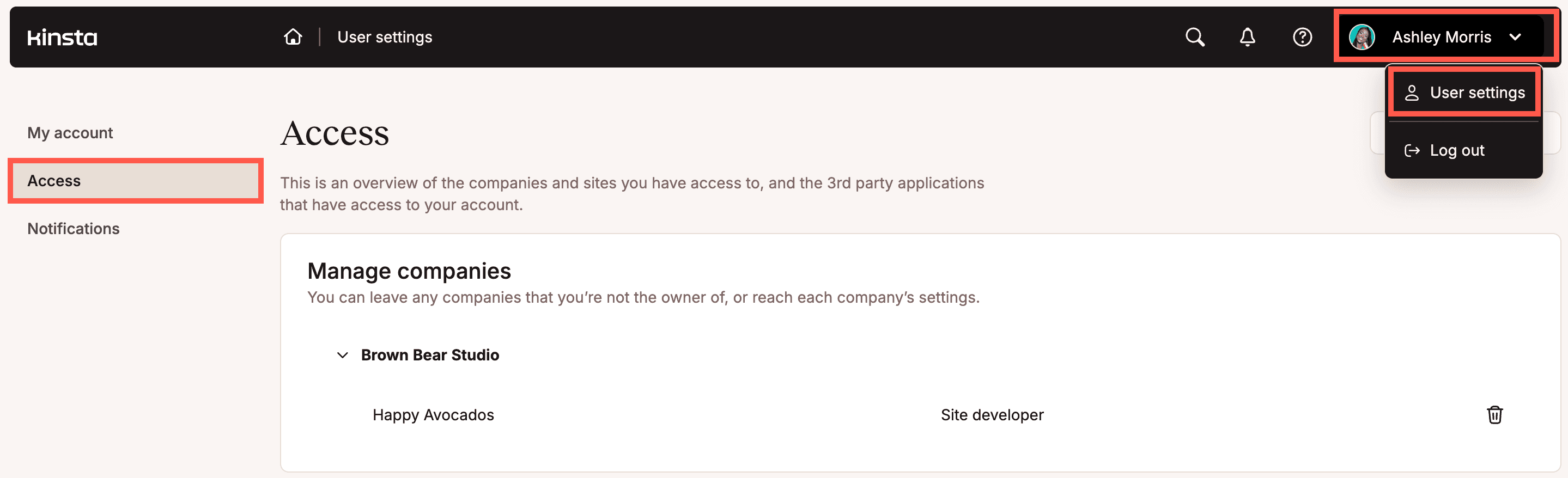 Visualizzare le aziende e i siti a cui si ha accesso.
