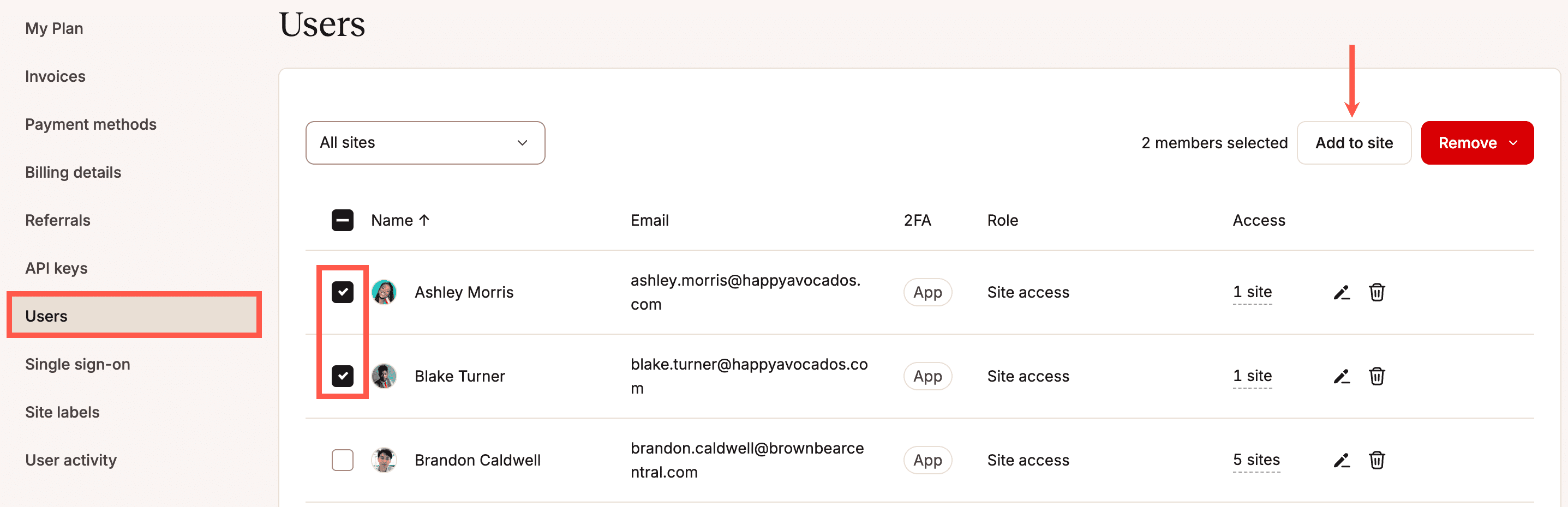 Aggiungere più utenti a un servizio in MyKinsta.