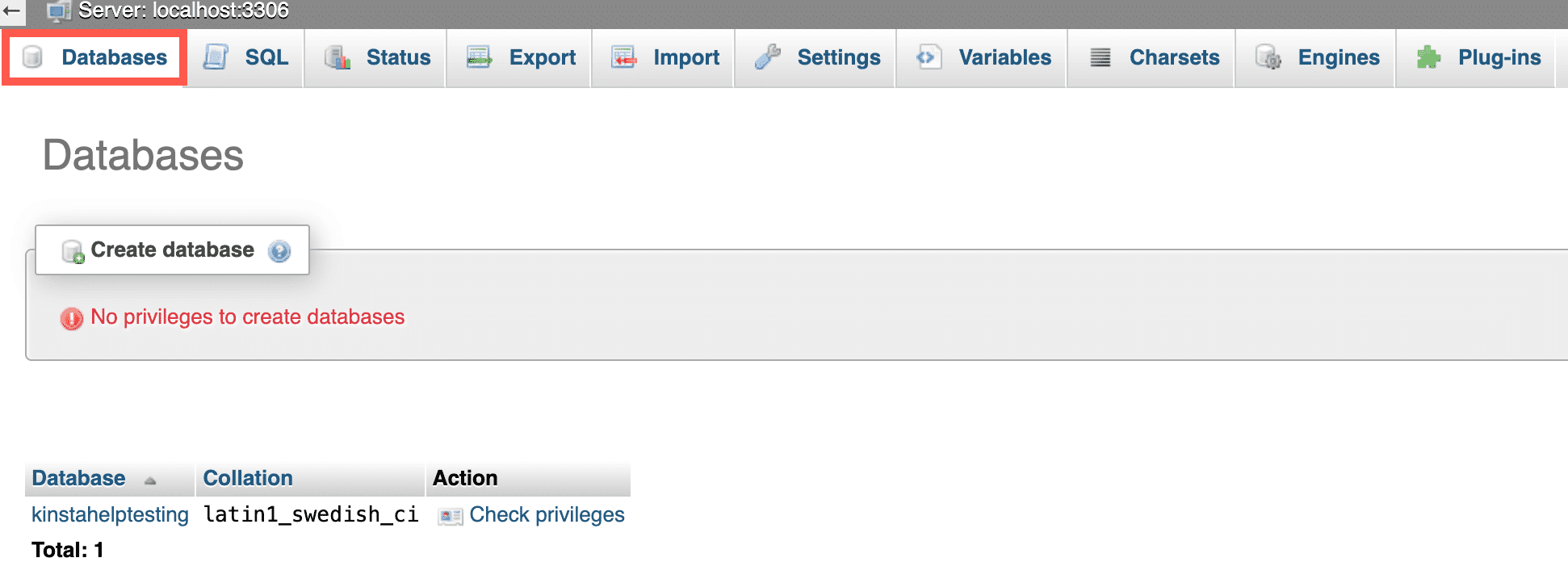 Databases in phpMyAdmin. 